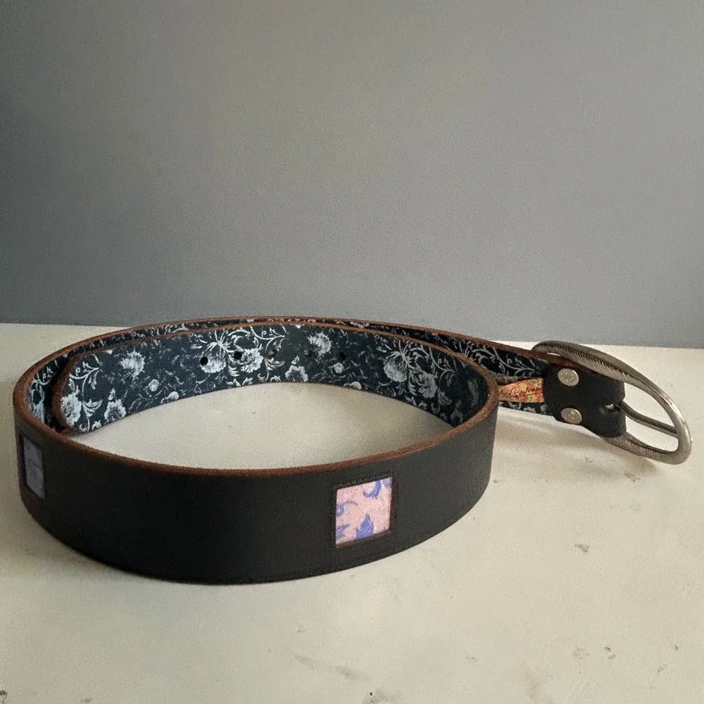 Robert Graham Brown Leather Belt men's 38 Chunky Buckle Patchwork Statement